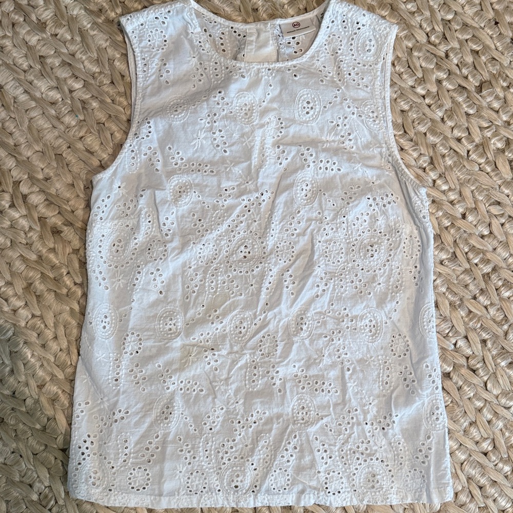 White Eyelet Sleeveless Top; Size XS